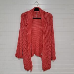 Free People Silk Cotton Blend Waffle Knit Cardigan Sweater Size XS Tassel Boho